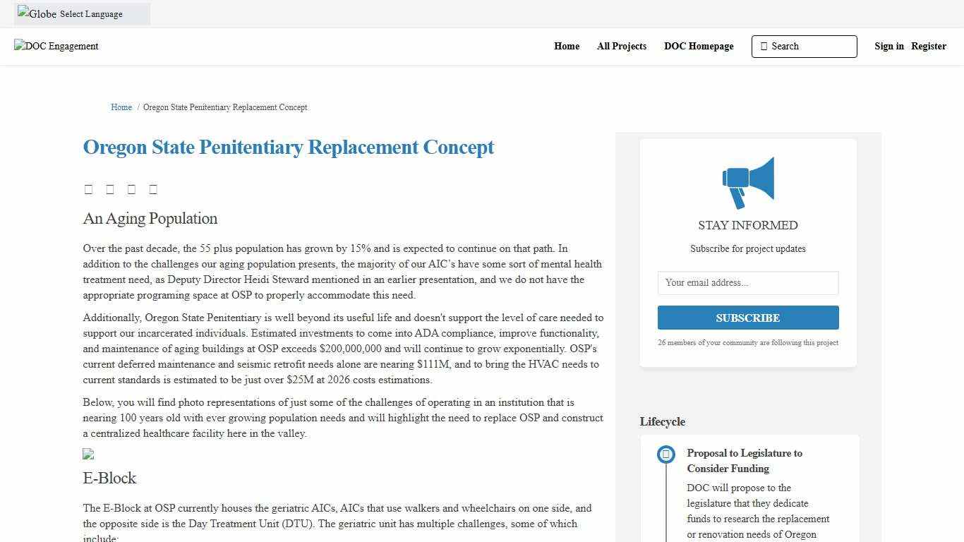 Oregon State Penitentiary Replacement Concept DOC Engagement